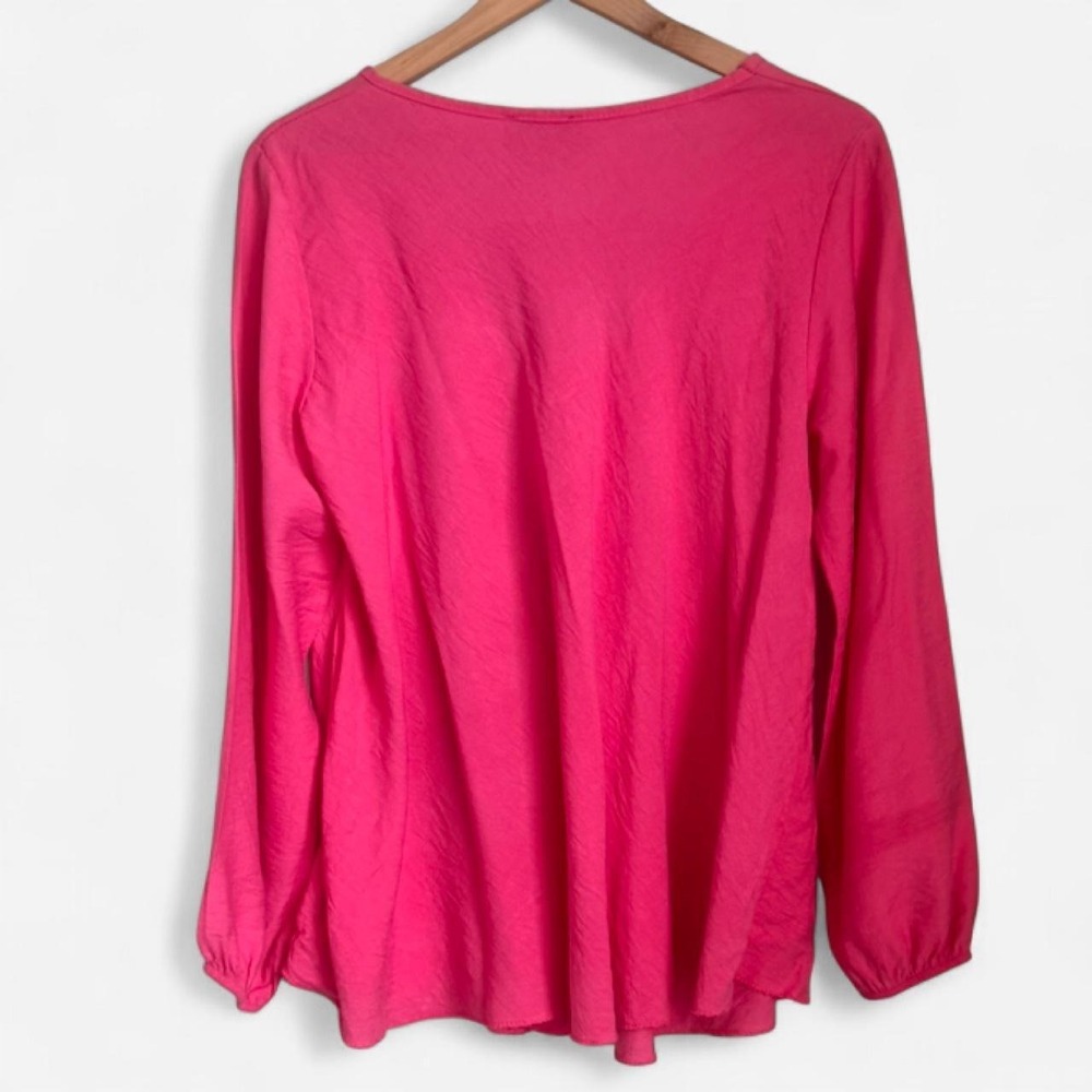 Made With Love Hot Pink V-Neck Blouse Balloon Sleeve Barbiecore - Picture 2 of 4